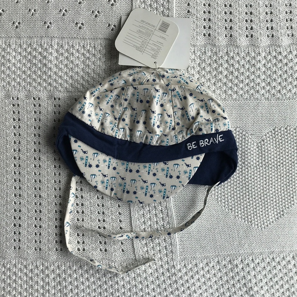 BabyGo Beige & Navy Baby Bonnet Cap Pilot Hat